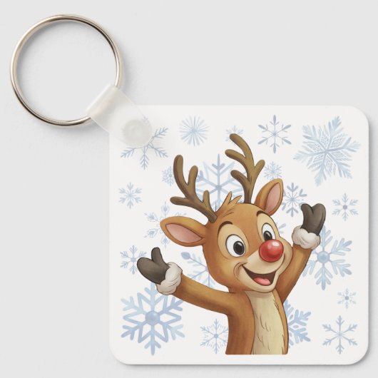 Rudolph Met Blauwe Sneeuwvlokken Sleutelhanger (Voorkant)