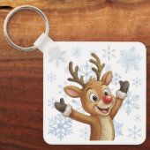 Rudolph Met Blauwe Sneeuwvlokken Sleutelhanger (Voorkant)