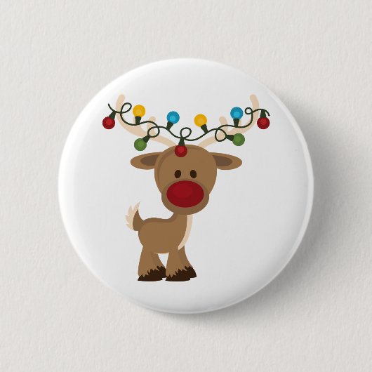Rudolph_met_Kerstmis_Lichten Ronde Button 5,7 Cm (Voorkant)