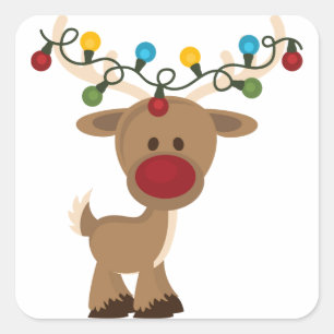 Rudolph_met_Kerstmis_Lichten Vierkante Sticker