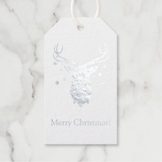 Rudolph met Ornaments Silver Foil Gift Labels (Voorkant)