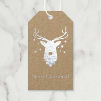 Rudolph met Ornaments Silver Foil Gift Labels