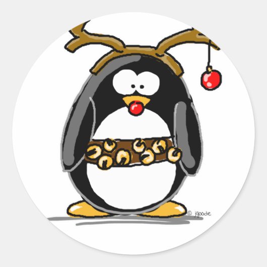 Rudolph penguin ronde sticker (Voorkant)