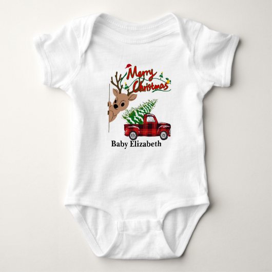 Rudolph Prettig Kerstfeest-Personalisiseerd Baby B Romper (Voorkant)