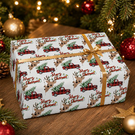 Rudolph Prettig Kerstmis Vintage Plaid Vrachtwagen Cadeaupapier