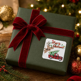 Rudolph Prettig Kerstmis Vintage Plaid Vrachtwagen Vierkante Sticker