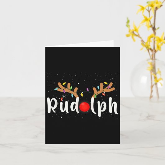 Rudolph Red Nose Funny Kids Reindeer Christmas Lig Kaart (Gele Bloem)