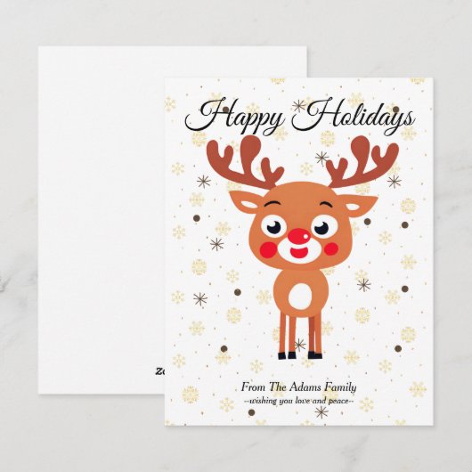 Rudolph Red Nose Reindeer Flat Holiday Kaart (Voorkant / Achterkant)