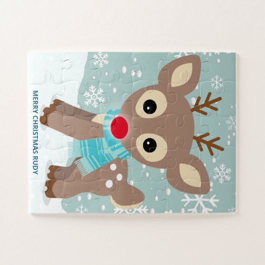 Rudolph Red Nose Reindeer Snowflake Kinder Kerstmi Legpuzzel (Horizontaal)