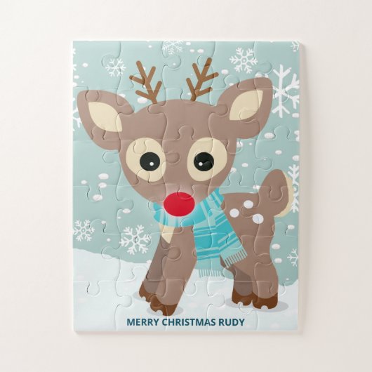 Rudolph Red Nose Reindeer Snowflake Kinder Kerstmi Legpuzzel (Verticaal)