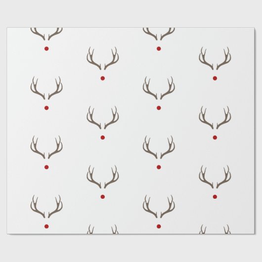Rudolph Reindeer Antlers Red Nose Shiny Holiday Cadeaupapier (Vlak)