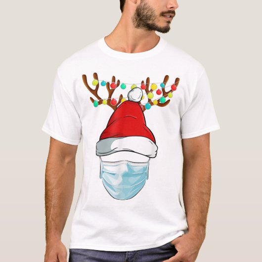 Rudolph Reindeer Draag Face Mask Christma T-shirt (Voorkant)