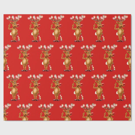 Rudolph Reindeer en kerstverlichting. Cadeaupapier (Vlak)