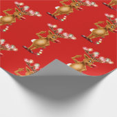 Rudolph Reindeer en kerstverlichting. Cadeaupapier (Hoek)