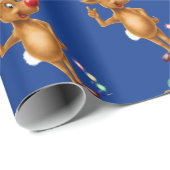 Rudolph Reindeer kerstverlichting. Blauw Cadeaupapier (Rol Hoek)
