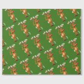 Rudolph Reindeer Kerstverlichting. Groen Cadeaupapier (Vlak)
