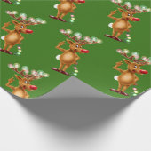 Rudolph Reindeer Kerstverlichting. Groen Cadeaupapier (Hoek)