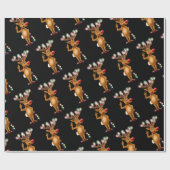 Rudolph Reindeer Kerstverlichting. Zwart Cadeaupapier (Vlak)