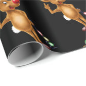 Rudolph Reindeer Kerstverlichting. Zwart Cadeaupapier (Rol Hoek)
