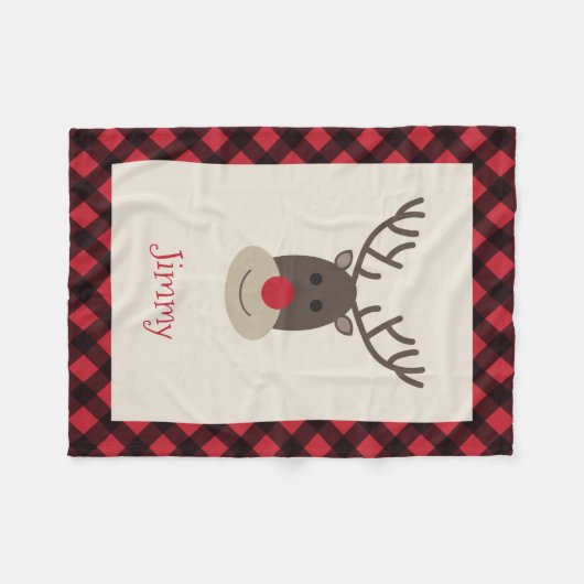 Rudolph Reindeer Personalized Fleece Blanket Deken (Voorkant (Horizontaal))