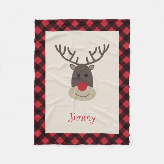Rudolph Reindeer Personalized Fleece Blanket Deken (Voorkant)
