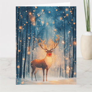 Rudolph Rendier in Besneeuwd Bos Kerstmis Kaart