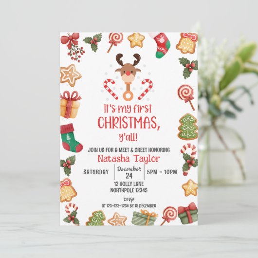 Rudolph Rendier, KERST Baby Ontmoet & Groet Kaart (Staand voorkant)