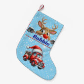 Rudolph Rendier Kerstmis Blauw en Wit Kleine Kerstsok (Voorkant (Hangend))
