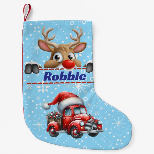 Rudolph Rendier Kerstmis Blauw en Wit Kleine Kerstsok (Voorkant)