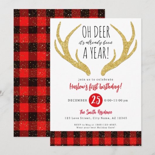 Rudolph rendieren Oh herten Kerstmis 1e verjaardag Kaart (Voorkant / Achterkant)