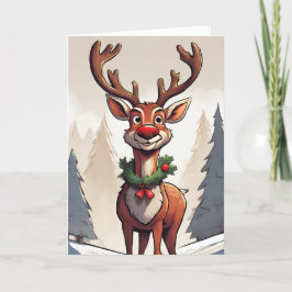 Rudolph Retro Concept Art Vouw Kerstkaart Feestdagen Kaart