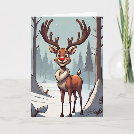 Rudolph Retro Concept Art Vouw Kerstkaart Feestdagen Kaart (Voorkant)