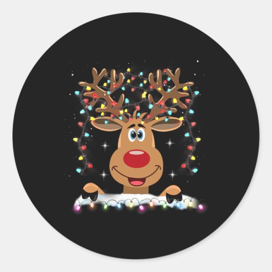 Rudolph Rode Neus Rendier Kerstman Kerstmis 1 Ronde Sticker (Voorkant)