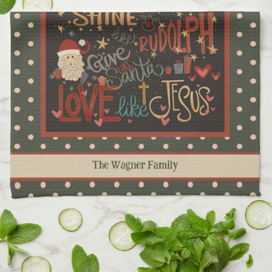 Rudolph Santa Frosty Jezus Gepersonaliseerde Kerst Theedoek (Gevouwen)