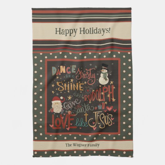Rudolph Santa Frosty Jezus Gepersonaliseerde Kerst Theedoek (Verticaal)