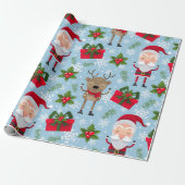 Rudolph Santa Snowflakes kerstpapier Cadeaupapier (Uitgerold)