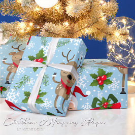 Rudolph Santa Snowflakes kerstpapier Cadeaupapier