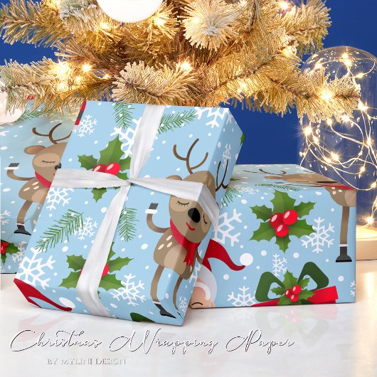 Rudolph Santa Snowflakes kerstpapier Cadeaupapier