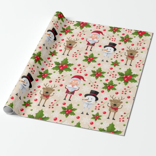 Rudolph Santa Snowman-kerstinpakpapier Cadeaupapier (Uitgerold)