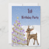 Rudolph, sneeuwvlokken & kerstboom 1e verjaardag kaart (Voorkant)