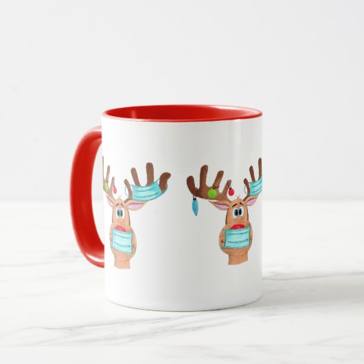 Rudolph the Face Mask Reindeer Coffee Mok (Voorkant links)