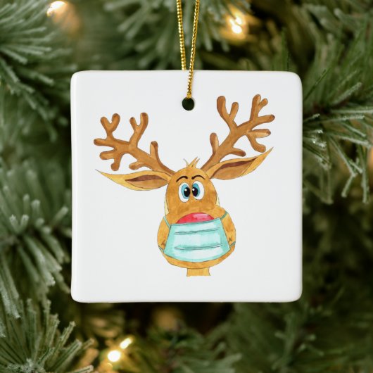 Rudolph the Face Mask Reindeer Keramisch Ornament (Boom)