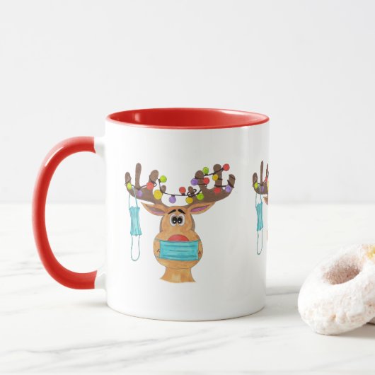 Rudolph the Face Mask Reindeer Mok (Met donut)