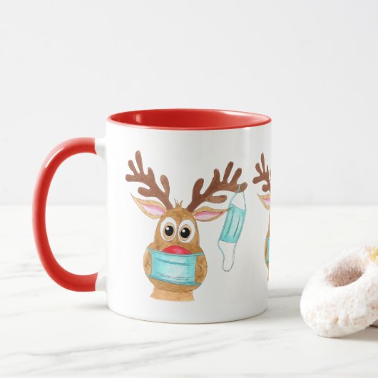 Rudolph the Face Mask Reindeer Mok (Met donut)