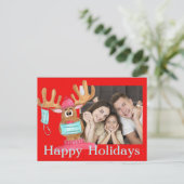 Rudolph the Face Masker Reindeer Photo Card Briefkaart (Staand voorkant)