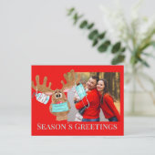 Rudolph the Face Masker Reindeer Photo Card Briefkaart (Staand voorkant)