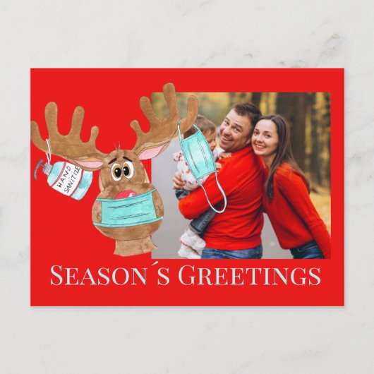 Rudolph the Face Masker Reindeer Photo Card Briefkaart (Voorkant)