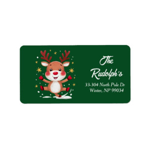 Rudolph the Red Nose Rendier Retour Adreslabel Etiket