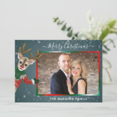 Rudolph the Red Nosed Reindeer kerstfoto Feestdagenkaart (Staand voorkant)