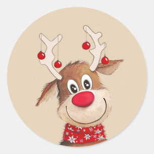 Rudolph the Reindeer Kerstkunst Ronde Sticker